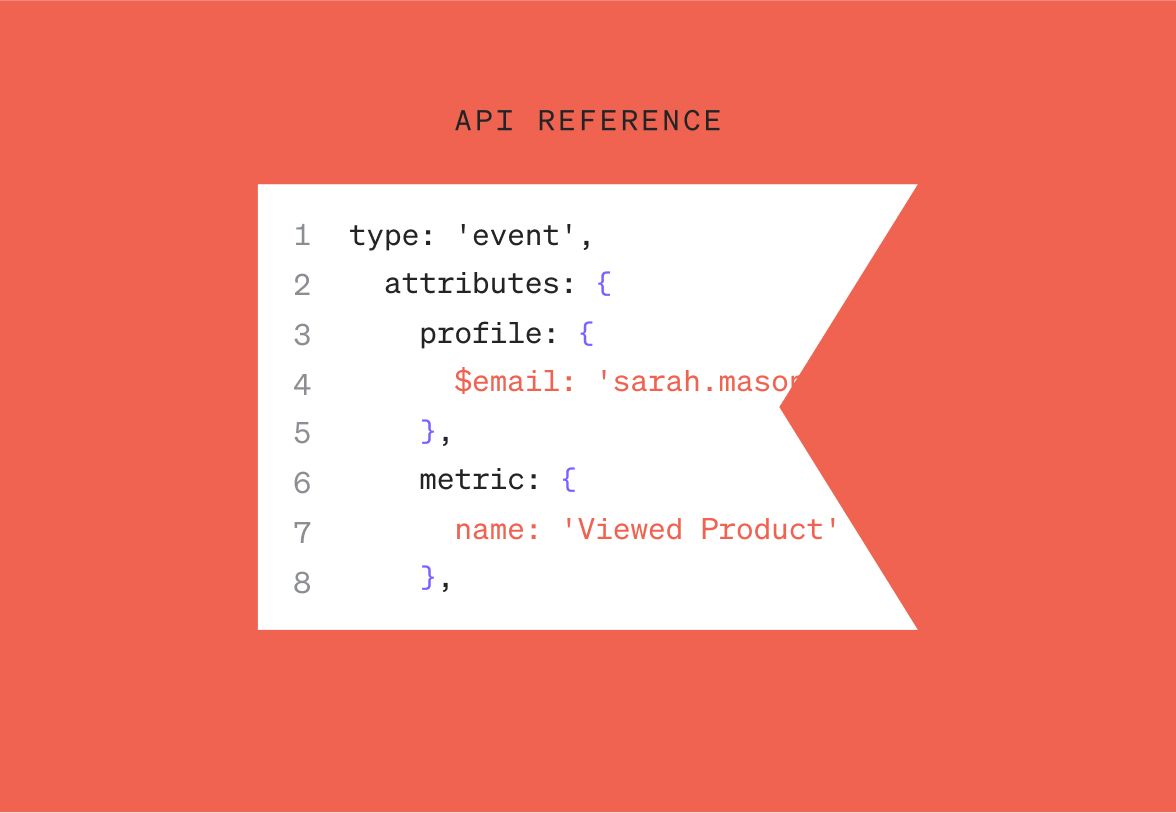 A Klaviyo flag shape filled with lines of code, below a heading that reads “API reference”